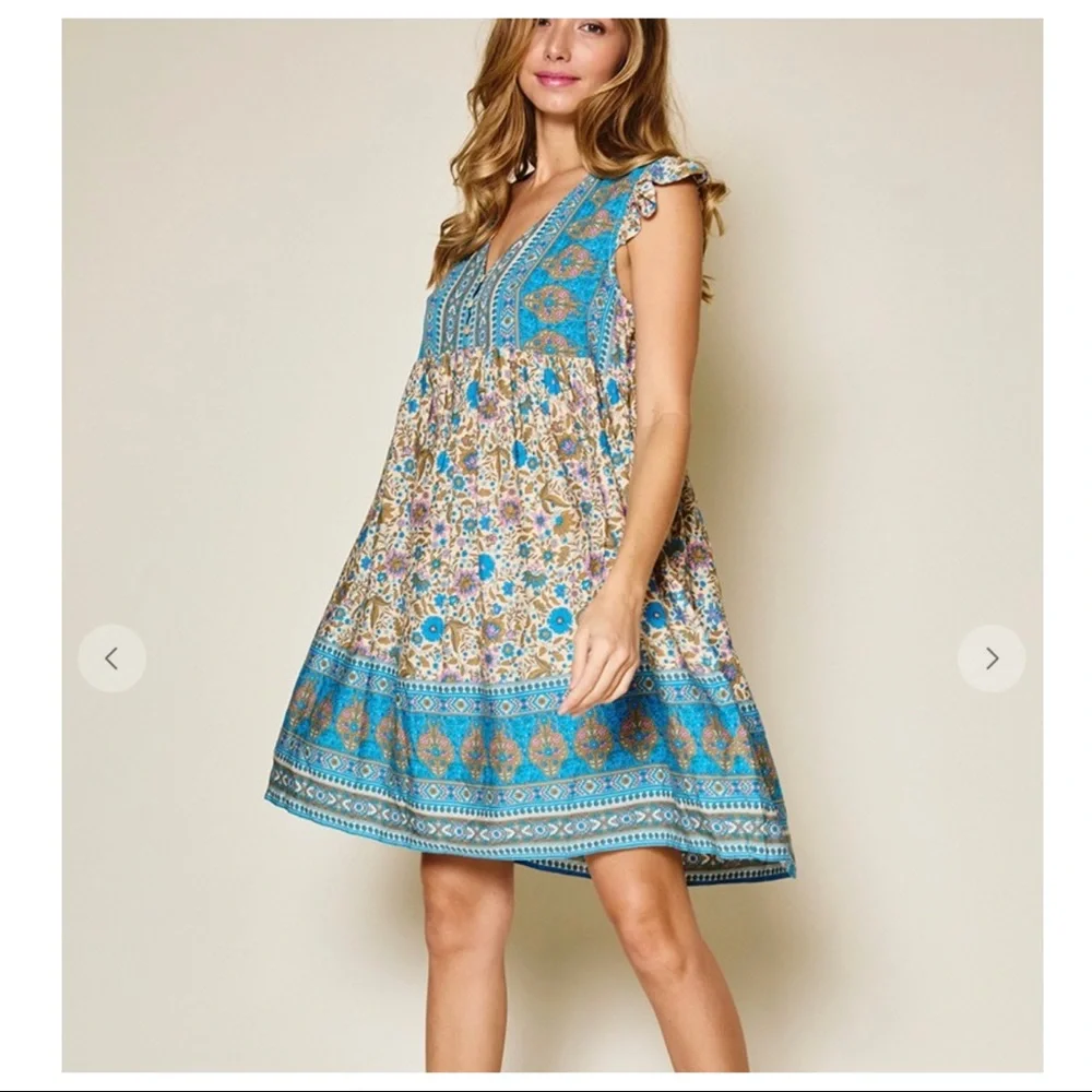 15 Boho Sleeveless Floral Print Mix Boho Dress - Picture 2 of 4